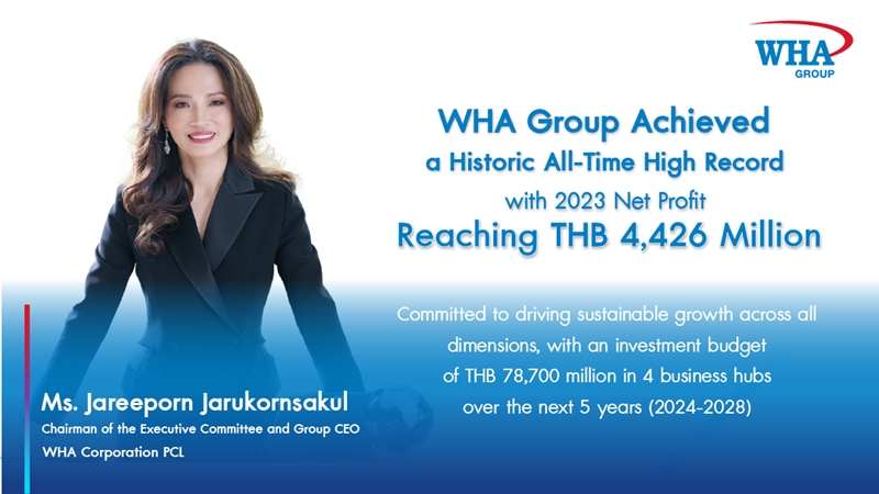 WHA Group Achieved a Historic All-Time High Record with 2023 Net Profit Reaching THB 4,426 Million. Board Approved Annual Dividend Payment of 0.1839 Baht Per Share, with XD Sign to be Posted on 9 May